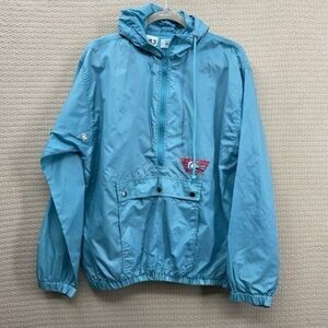 VTG Izod Lacoste Zip Pocket Hooded Rain Hoodie Jacket Unisex Size XL(20) Blue